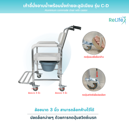 เก้าอี้นั่งอาบน้ำ RELIFE พร้อมนั่งถ่ายอะลูมิเนียม รุ่น C-D_3